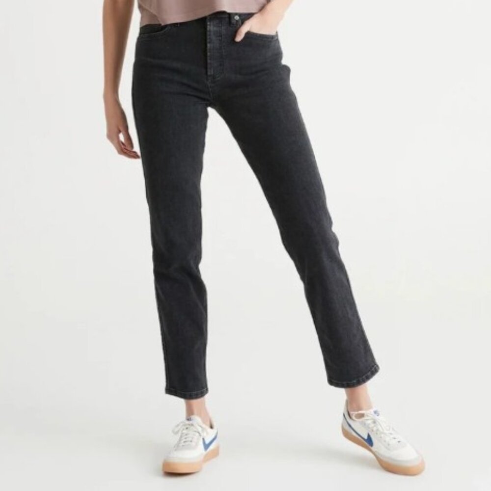 DU/ER Women's Midweight Performance Denim High Rise Straight - Black